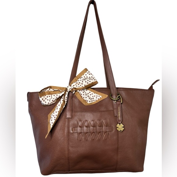 Lucky Brand Handbags - Lucky Brand Brown Leather Tote Bag with Decorative Scarf